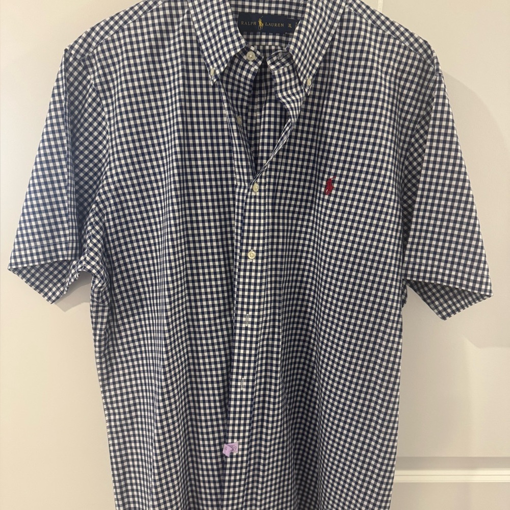 Ralph Lauren Men's Navy and White Checkered Shirt